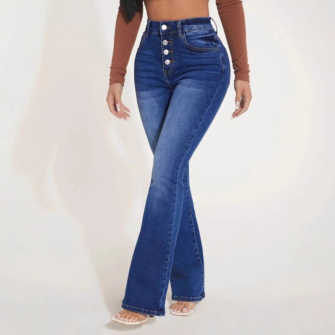 Dame Flared Jeans med høj talje og elegante knapdetaljer Stilla