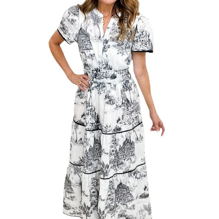 Dame Maxikjole med detaljer i vintage-stil og florale mønstre Stilla