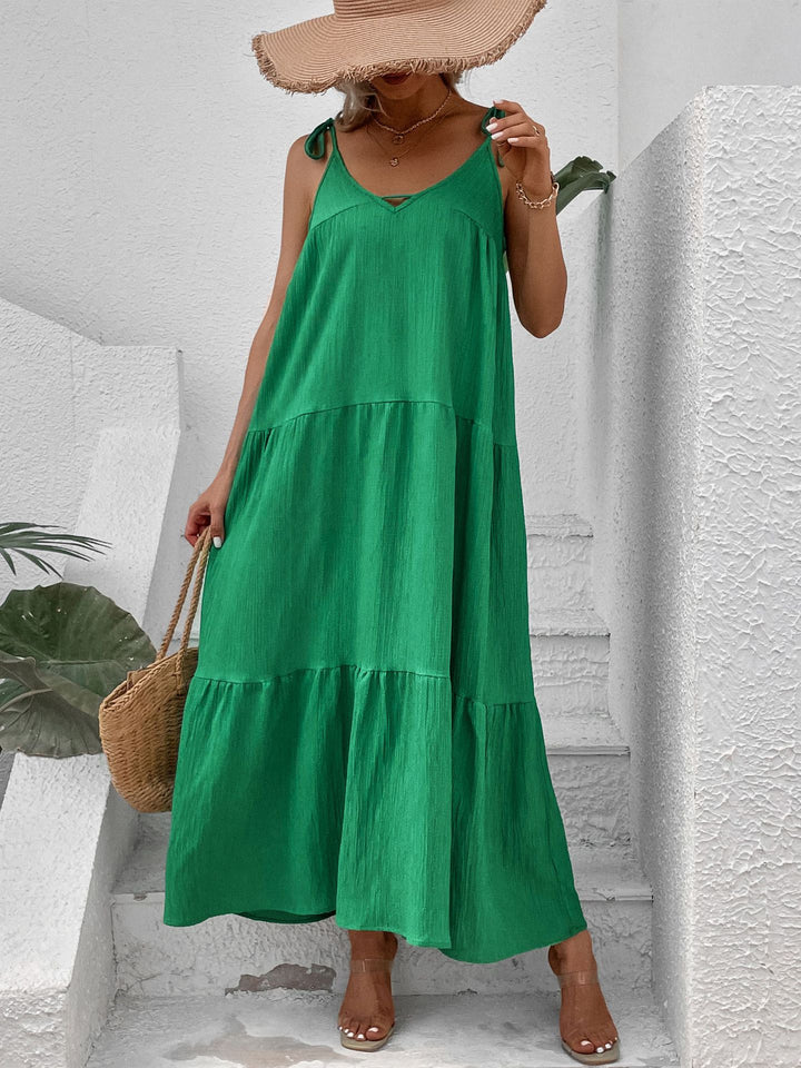 Femme Stribet Maxi-Kjole med justerbare Spaghetti-Stropper Stilla