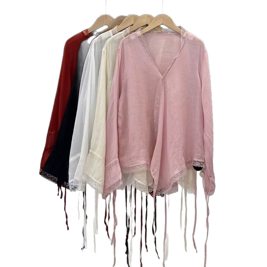 Femme Elegante Spidsbesat Let Bluse Stilla