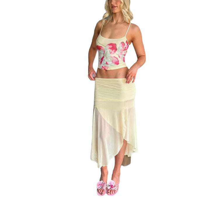 Damer elegant Maxi-kjole med asymmetrisk snit og floralt designelement Skovae