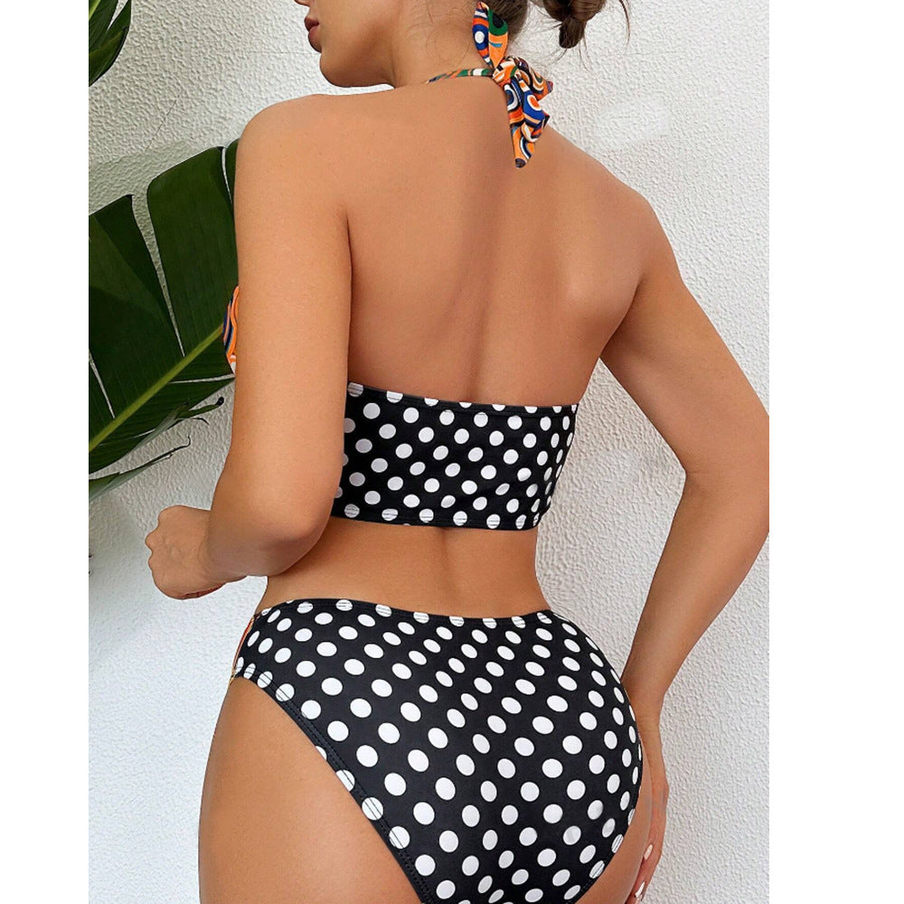 Dame Bikini-sæt med kreativt ringmønster og høj talje Stilla