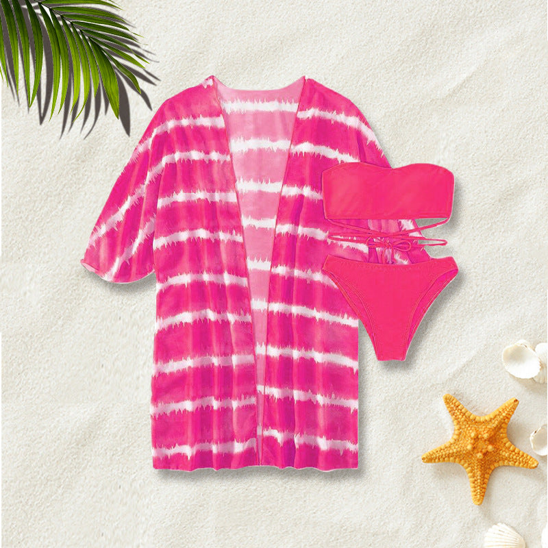 Dame Strandkimono med kontrasterende cut-outs og sommerligt design Stilla