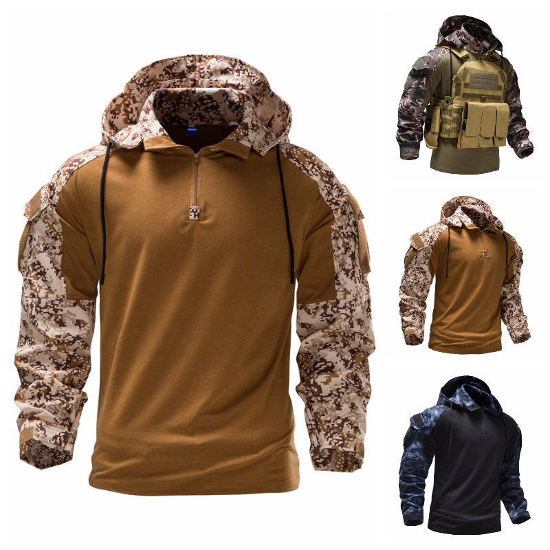 Herrer Taktisk Zip-Front Hoodie med Camouflage Ærmer Stilla