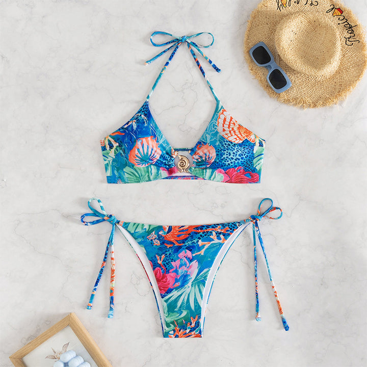 Dame bikini sæt med blomster mønster miks og justerbare bånd Skovae