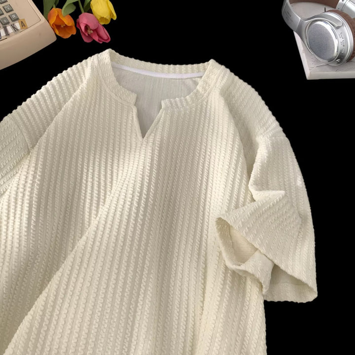 Dame casual sweatshirt med struktureret stof og V-udskæring Stilla