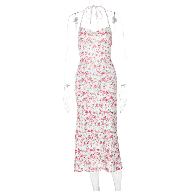 Dame Sommerligt Maxikjole med sart blomster mønster og Halterneck-design Stilla