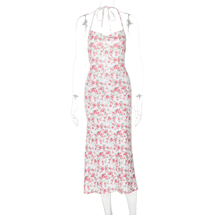 Dame Sommerligt Maxikjole med sart blomster mønster og Halterneck-design Stilla