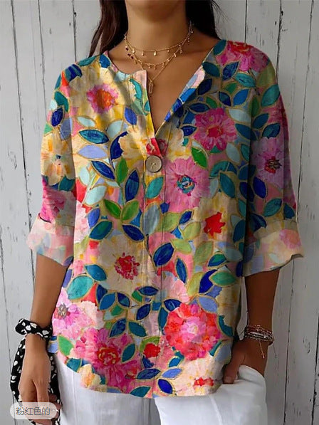 Damebluse med farverigt blomsterprint Stilla