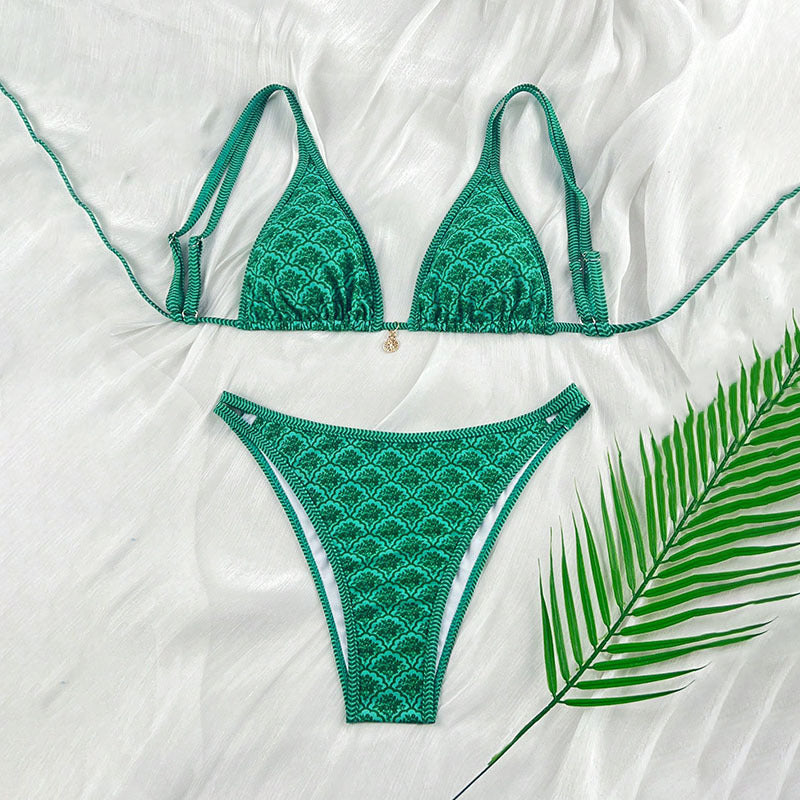 Dame triangel-bikini med sofistikeret mønster Skovae