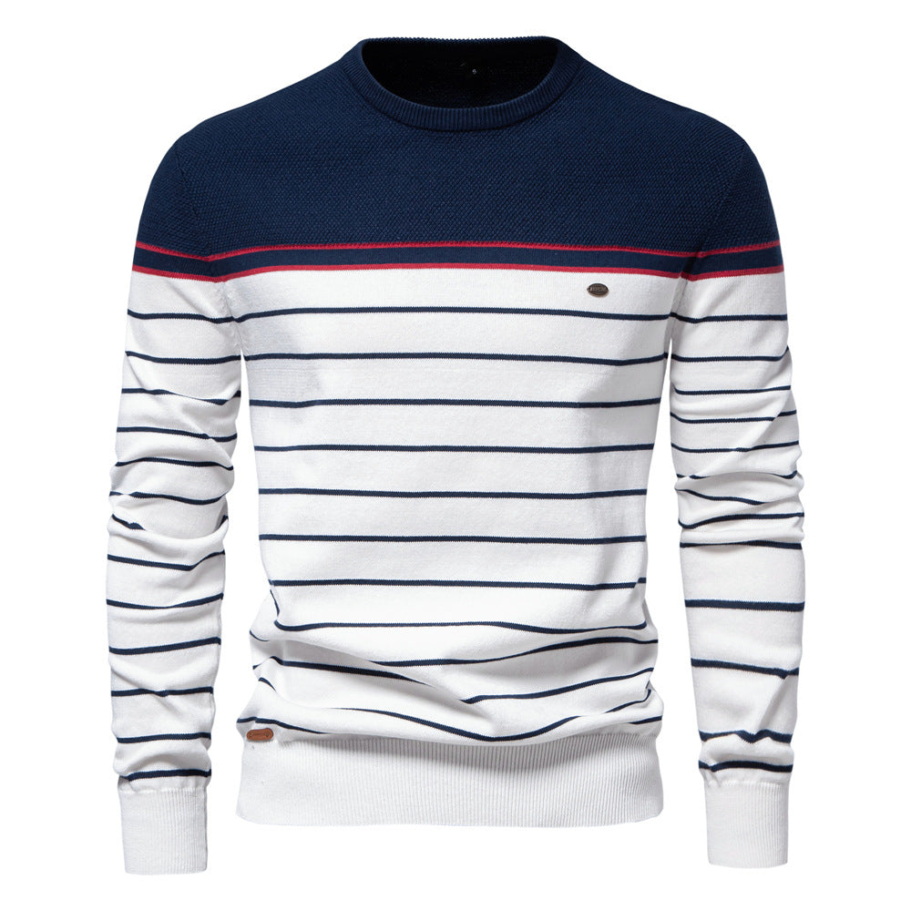 Herrer stribet rundhalset pullover med struktureret stof Stilla
