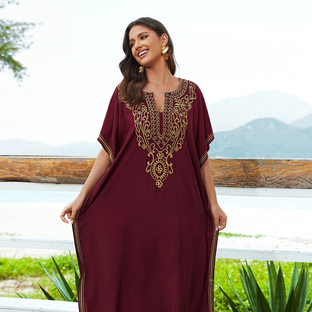 Dame Kaftan med kunstnerisk broderi og rummeligt snit Stilla