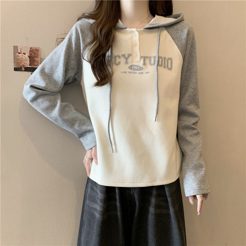 Femme Casual Kontrast Hoodie med knapdetalje Stilla