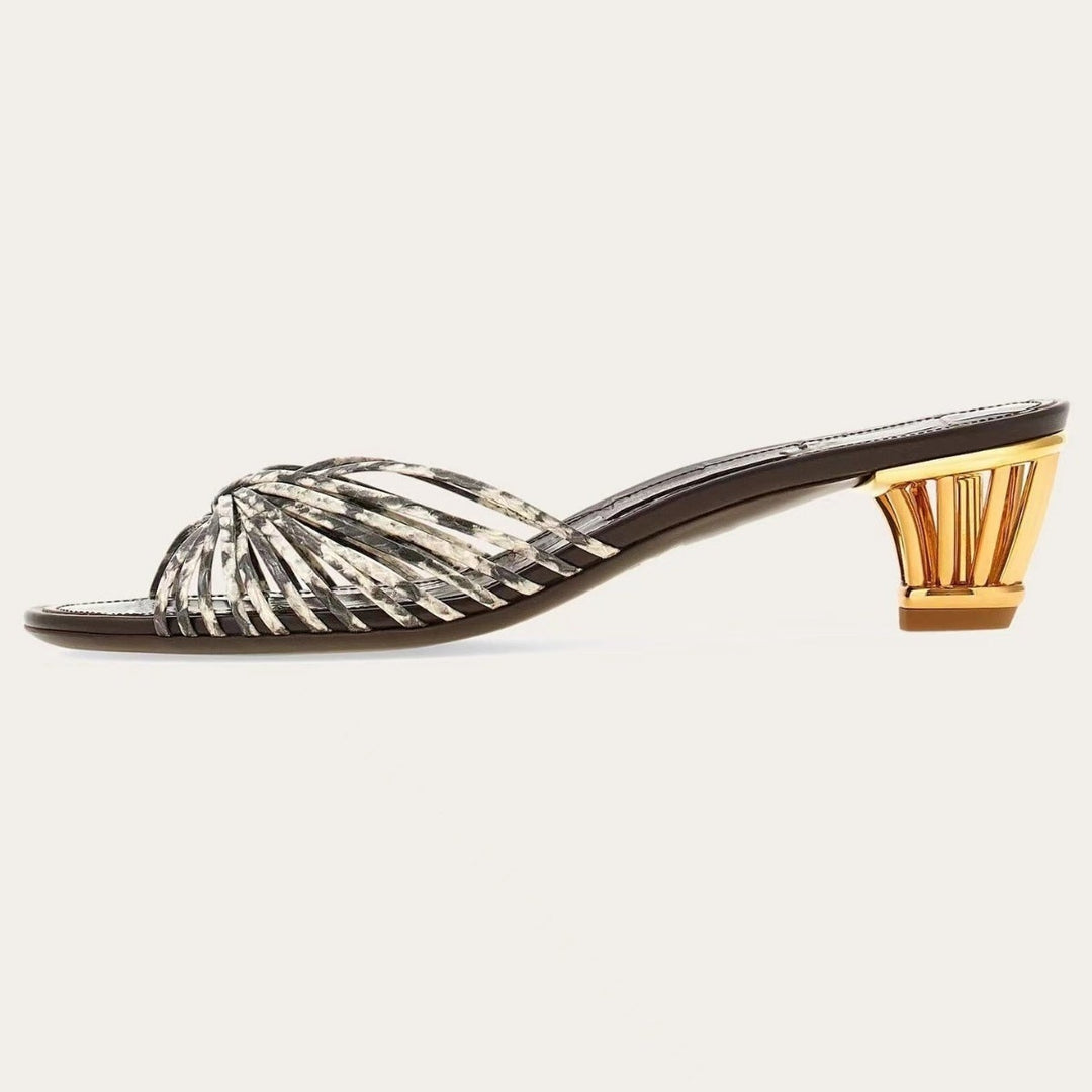 Femme Open-Toe Slide-sandaler med dekorativ bue og skulpturel hæl Stilla