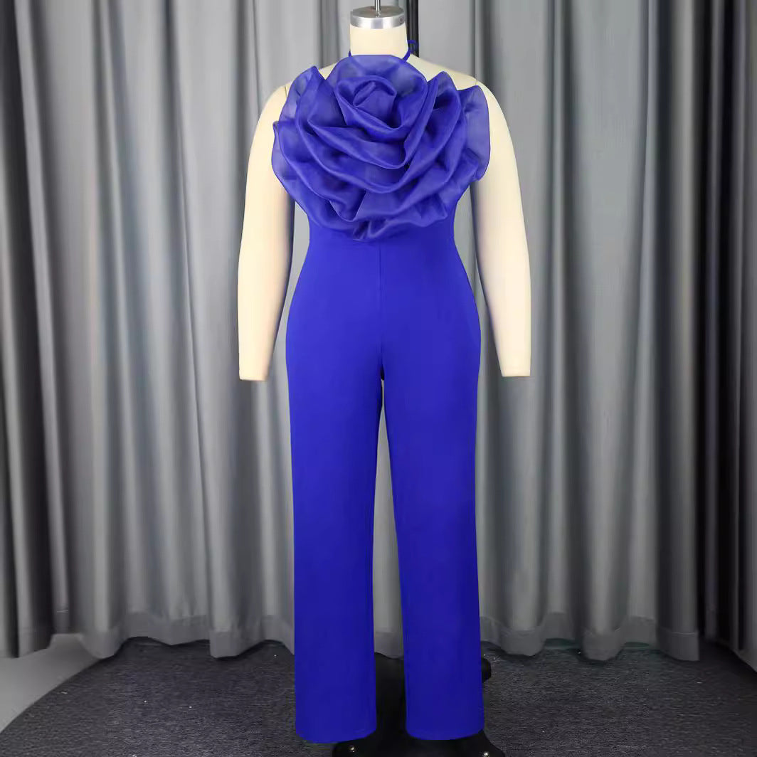 Dame elegant jumpsuit med voluminøs blomsterkrave Skovae