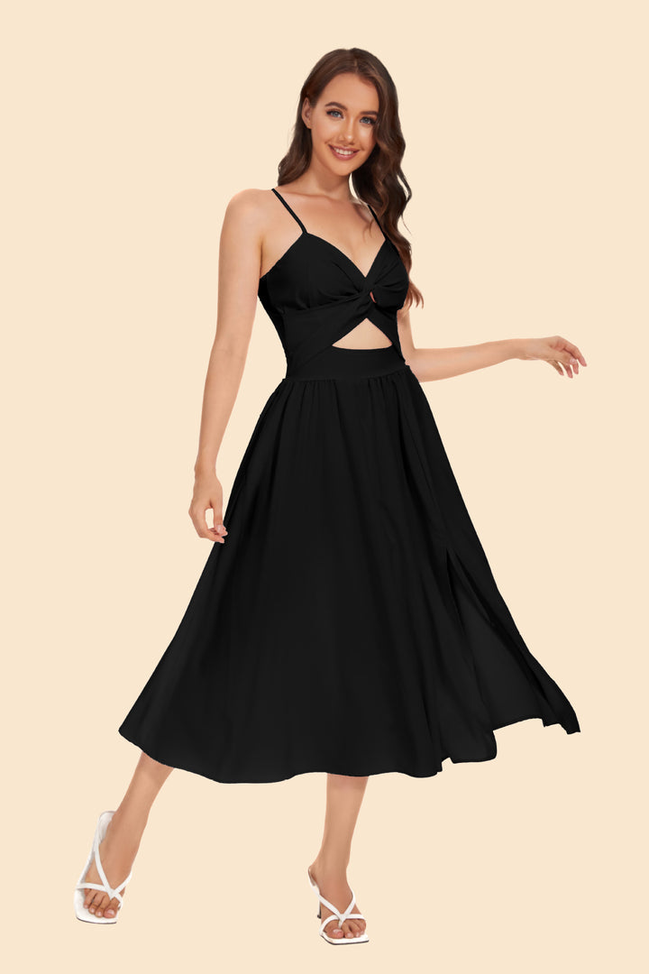 Women's two-piece ensemble with elegant knot-free blouse and flowing skirt with slit Skovae