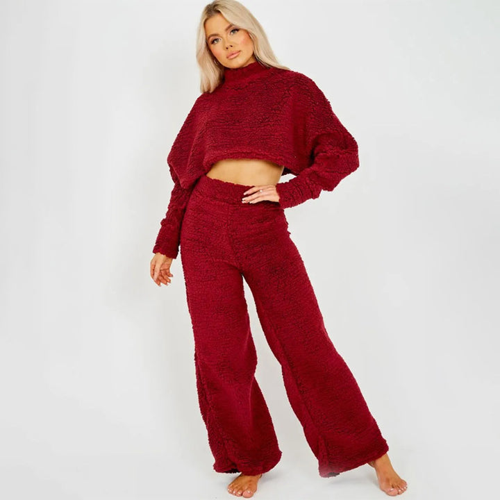 Dame Mode Cropped Sweater og Fluffy Bukser Sæt Stilla