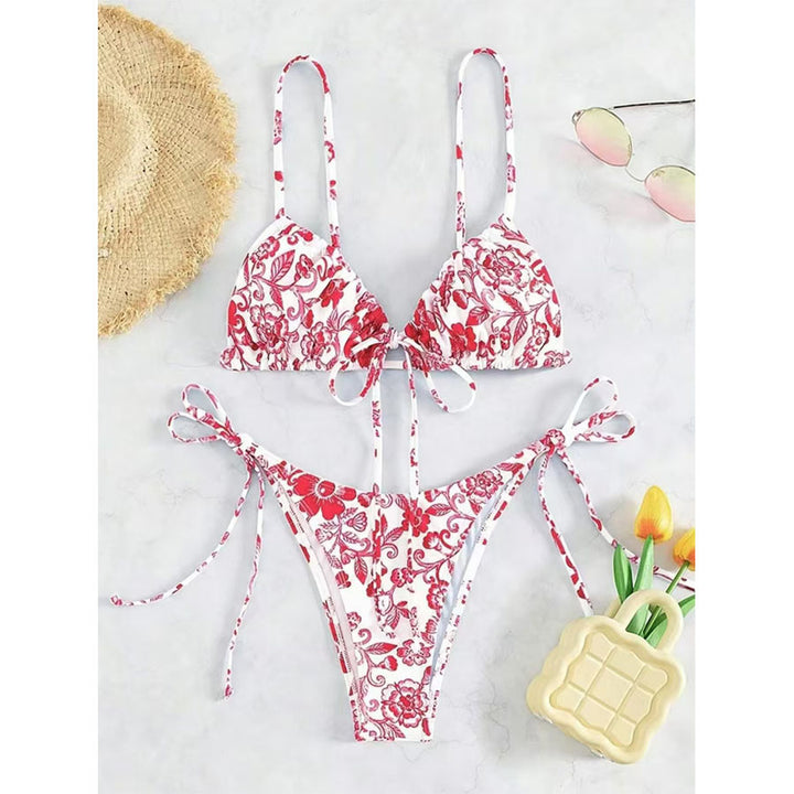 Kvinder Blomster Mønster Trekant Bikini Sæt Stilla 1750838590
