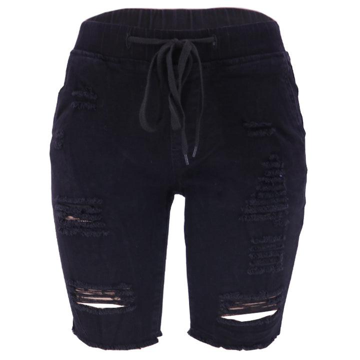 Dame afslappede denim shorts med elastisk talje og slidt look Stilla