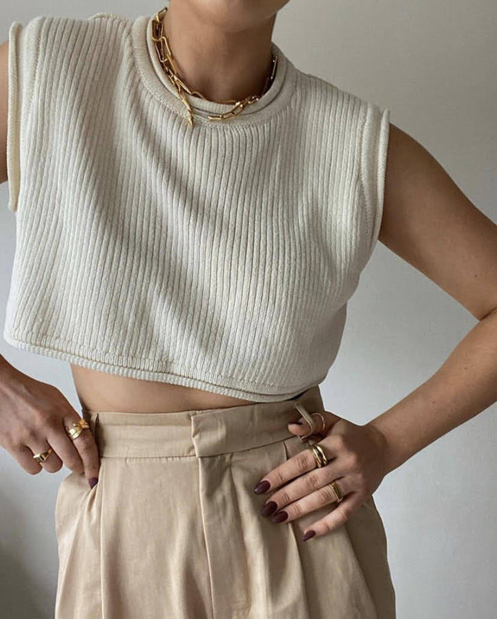 Dame cropped rib top med afslappet look Skovae