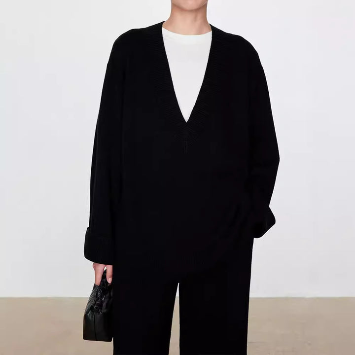 Dametøj chunky strikket sweater med V-hals og oversized fit Stilla
