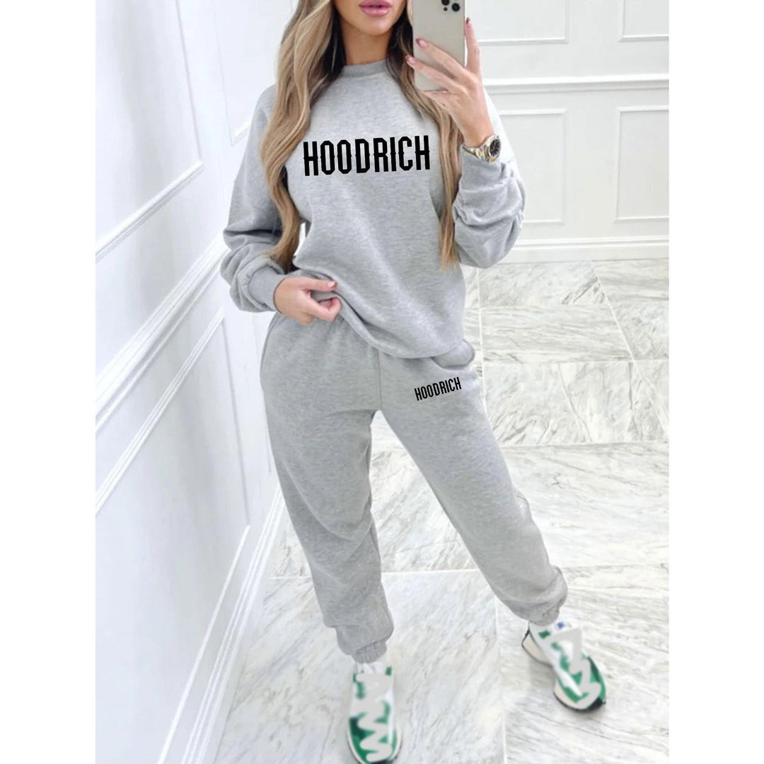 Kvinders casual sæt af sweater og joggers med sporty tryk Skovae