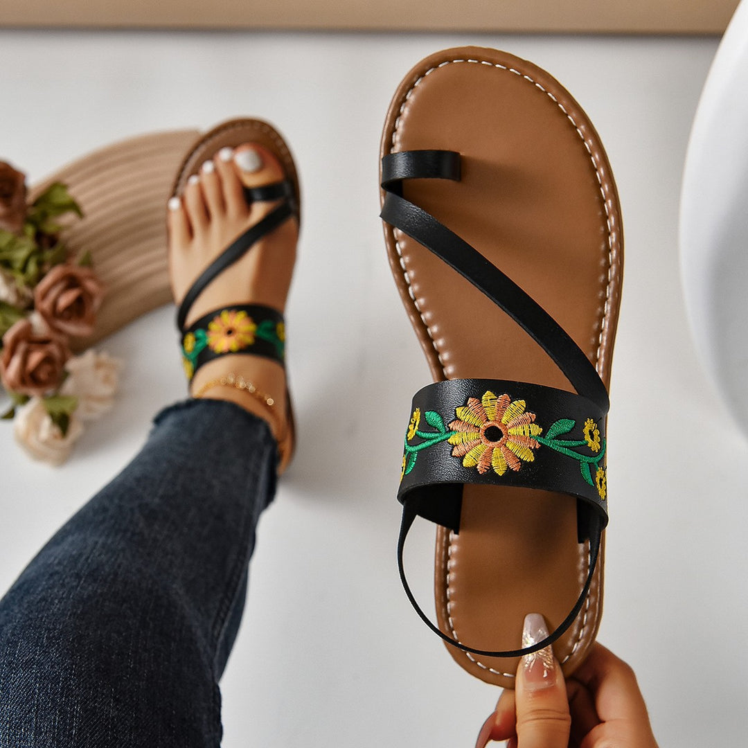 Dame komfort-sandaler med eksklusive blomsterbroderier og fleksibelt remdesign Stilla