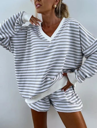 Dame fritids-loungewear-sæt med stribet design og afslappet snit Stilla