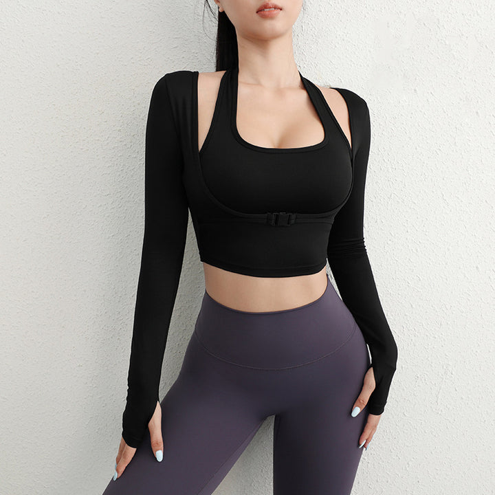 Dame Sporty Fitness-Crop-Top med innovativt rygdesign og hætte Stilla