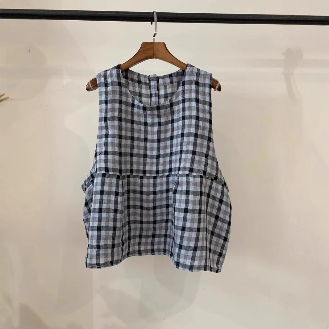 Femme Relaxed Fit ærmeløs linned top med sidelommer Stilla