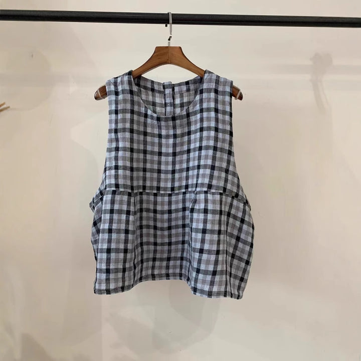Femme Relaxed Fit ærmeløs linned top med sidelommer Stilla