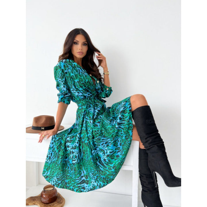 Dame indpakningskjole i leopardmønster med taljebælte Stilla