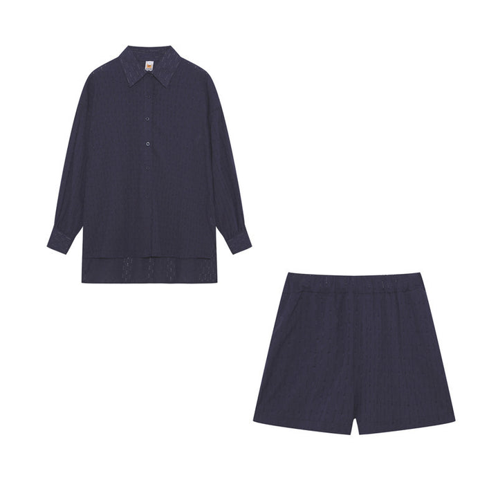 Dame afslappet skjorte og shorts sæt med fint mønster Stilla