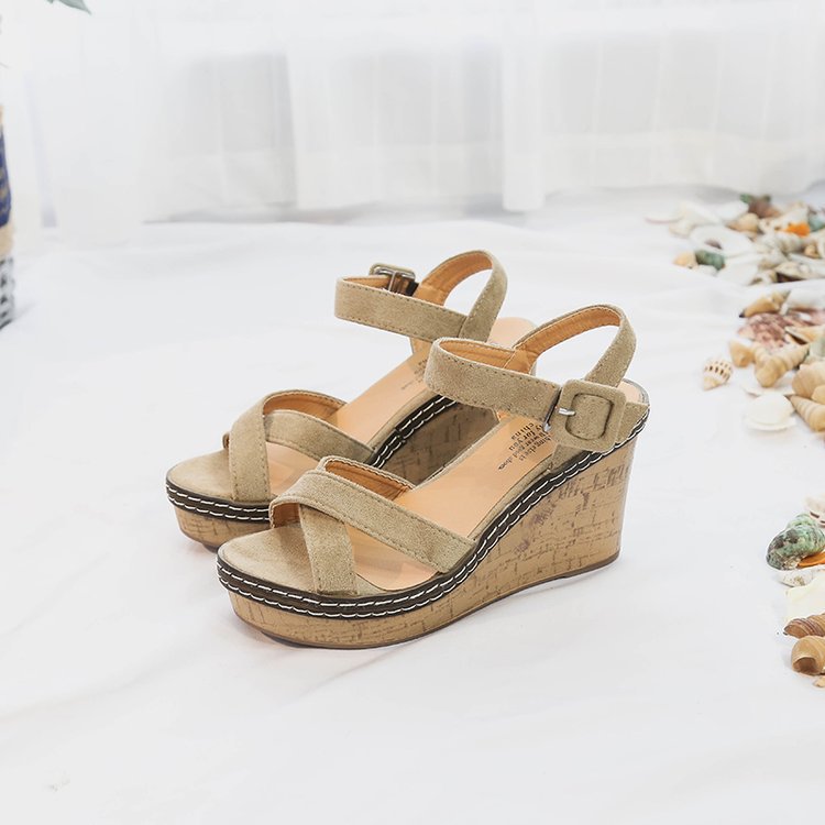 Dame nan kilehæle sandaler med korkplade justerbar ankelrem i fløjl Skovae