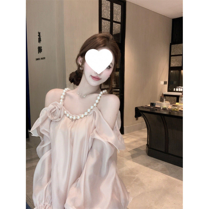 Dame Elegant Off-Shoulder Bluse med Rufflesleeves og floral accent Stilla