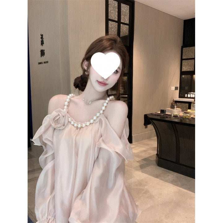 Dame Elegant Off-Shoulder Bluse med Rufflesleeves og floral accent Stilla
