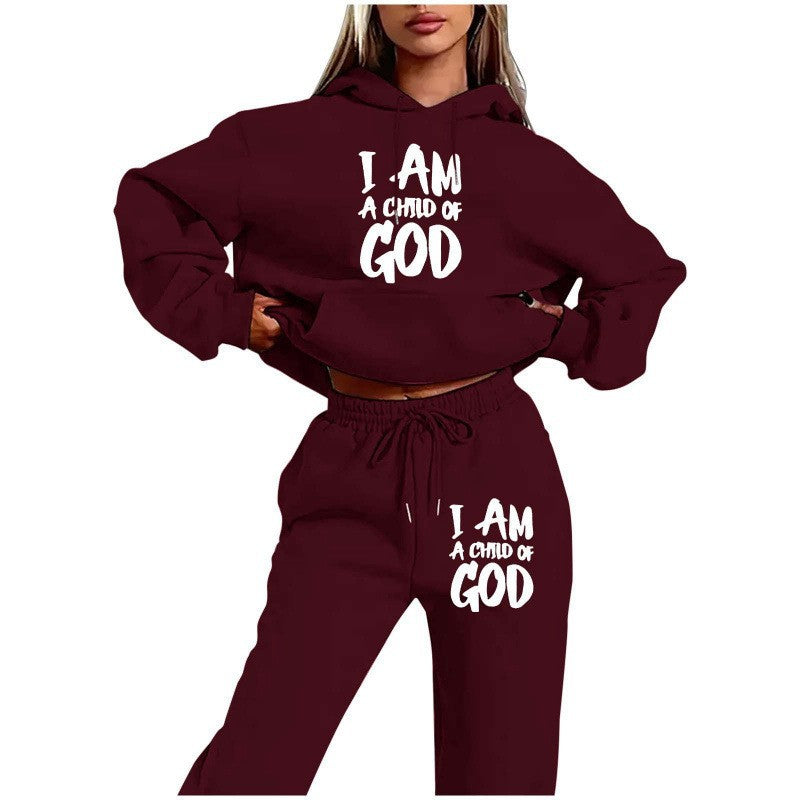 Kvinders hoodie sweatshirt med urban skrift og komfortable bukser Skovae