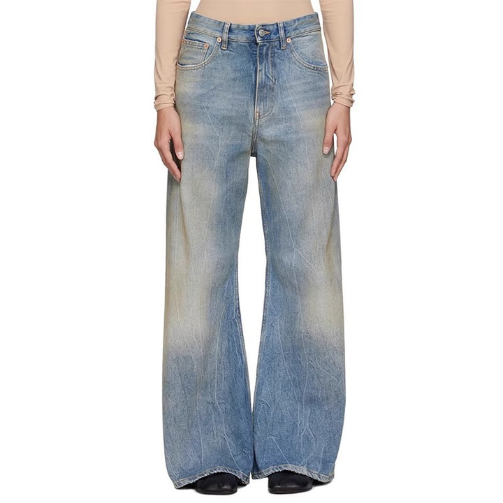 Dame Bredskåret Højtaljede Jeans i Vintage-stil med afslappet pasform og særlige vaskeeffekter Stilla