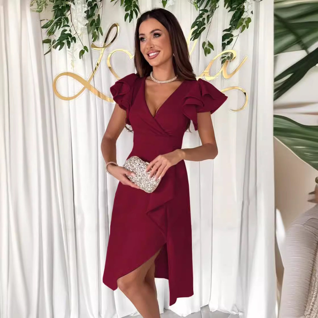Femme Elegante High-Low Wrap Kjole med legende Rynkedekanter Stilla