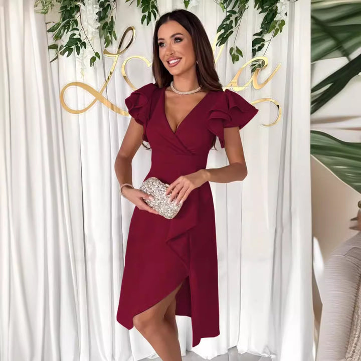 Femme Elegante High-Low Wrap Kjole med legende Rynkedekanter Stilla