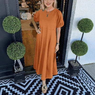 Dame maxikjole med svajende snit og elegante puffærmer Stilla