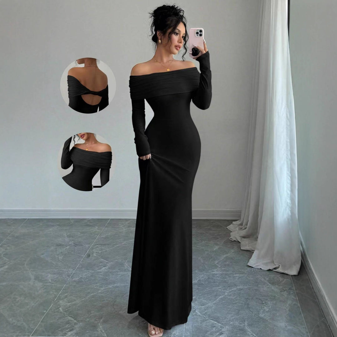 Damer Elegant Off-Shoulder Maxikjole med tætsiddende snit og lange ærmer Skovae