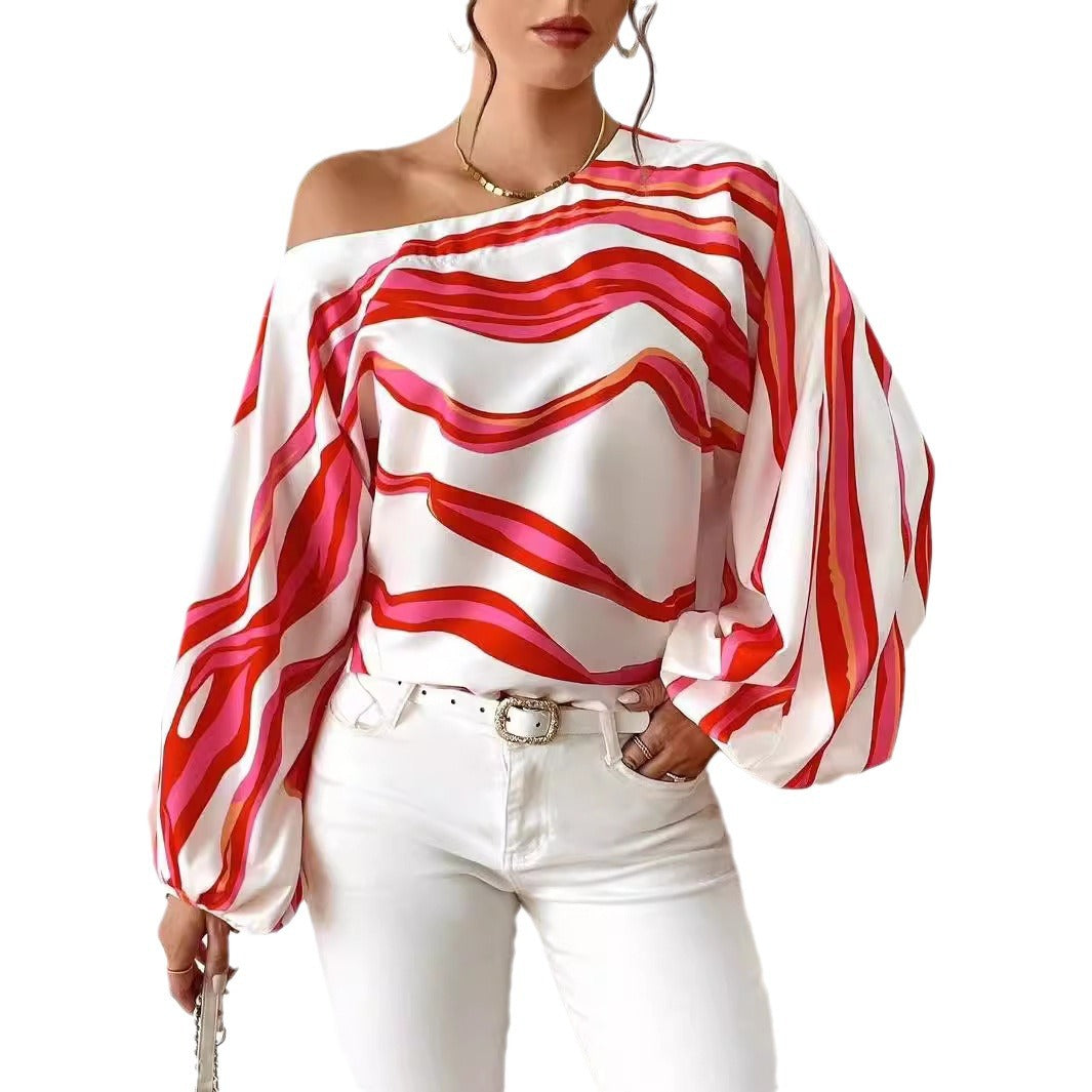 Dame Off-Shoulder Abstrakt Print Bluse Stilla