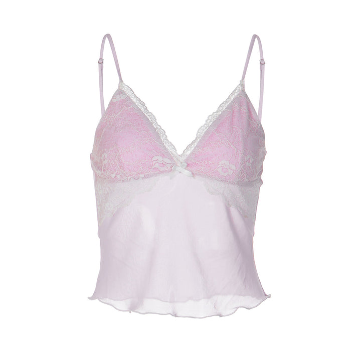 Dames spidsed crop-top med fine stropper og delikat design Skovae
