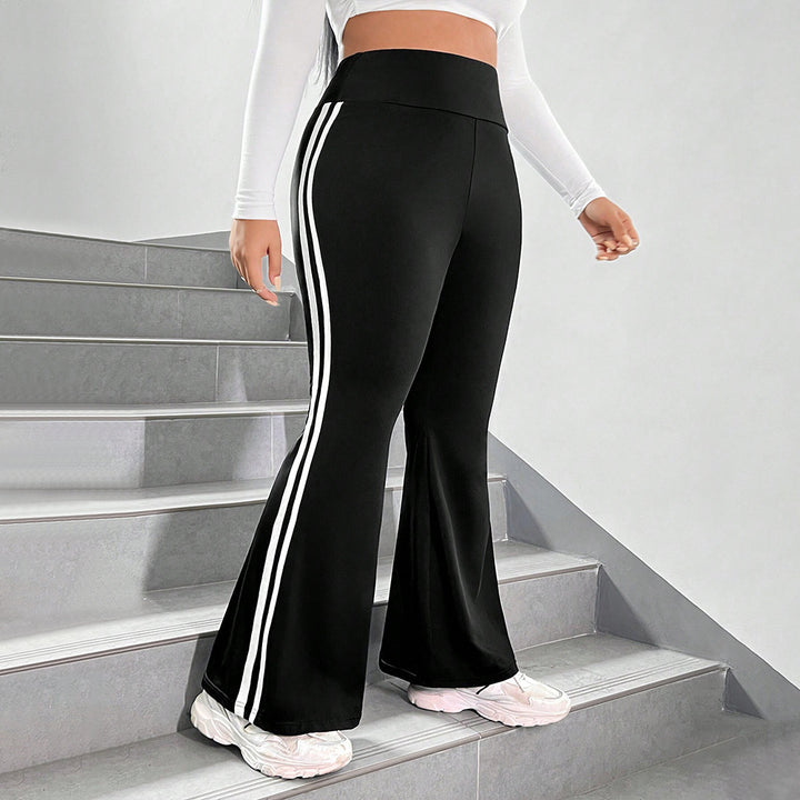Dame Sportslige Flared Leggings med elastisk høj talje og sidelange striber Skovae
