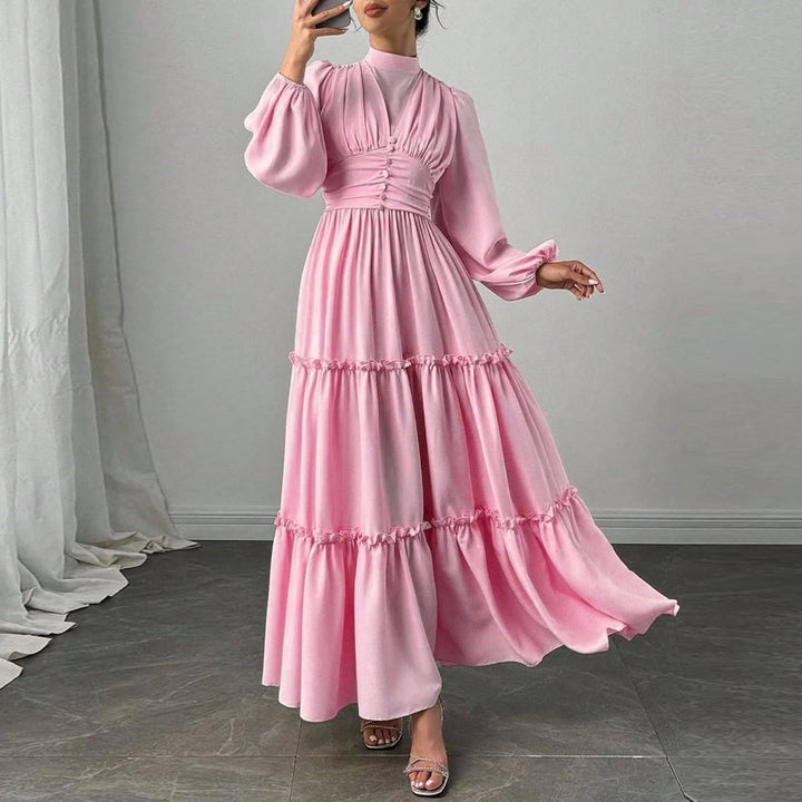 Dame Maxi Kjole med Elegante Volant Detaljer og Samlet Top