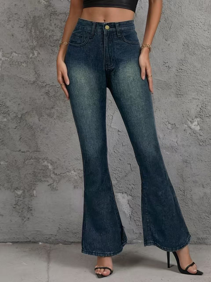 Dame Flared Jeans med høj talje og unikt strukturdesign Skovae