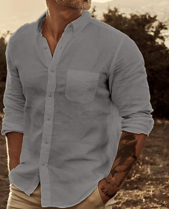 Herrer Elegant Linned skjorte med brystlomme og Slim Fit Stilla