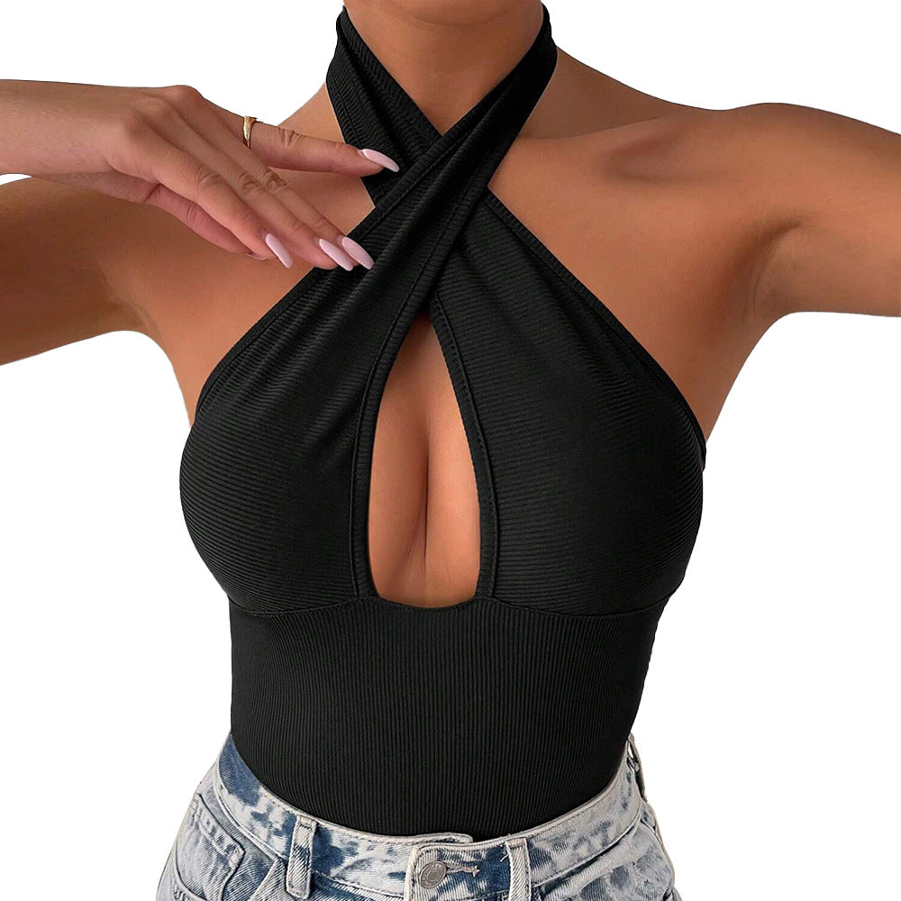 Kvinders bodysuit med dyb V-hals og crossover design Stilla