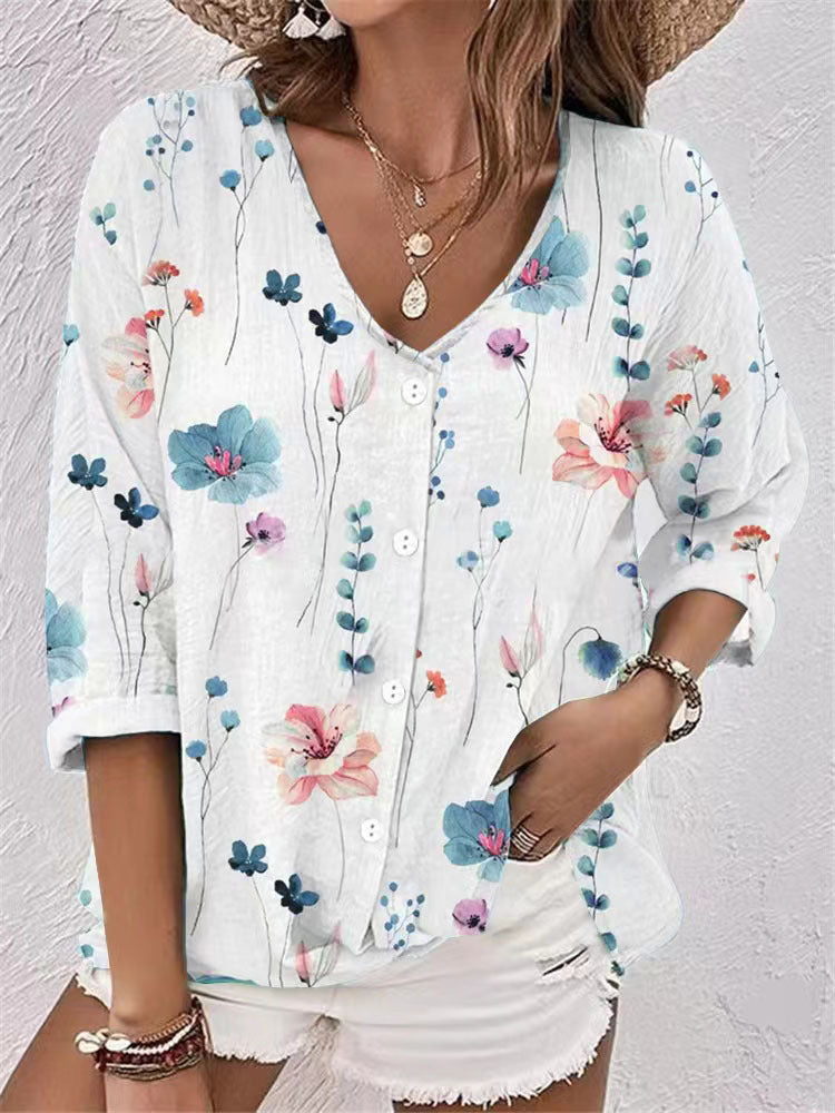 Damer bomuldsbluse med blomsterprint Stilla
